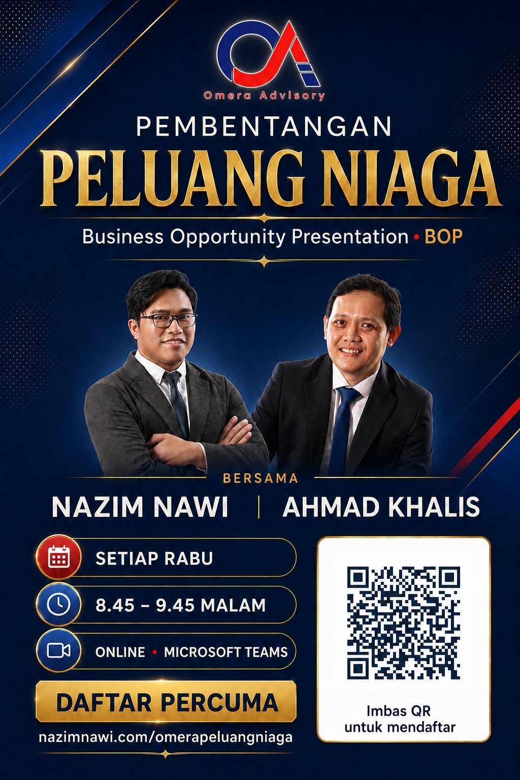 Poster BOP Peluang Bisnes - Nazim Nawi & Ahmad Khalis, setiap Rabu